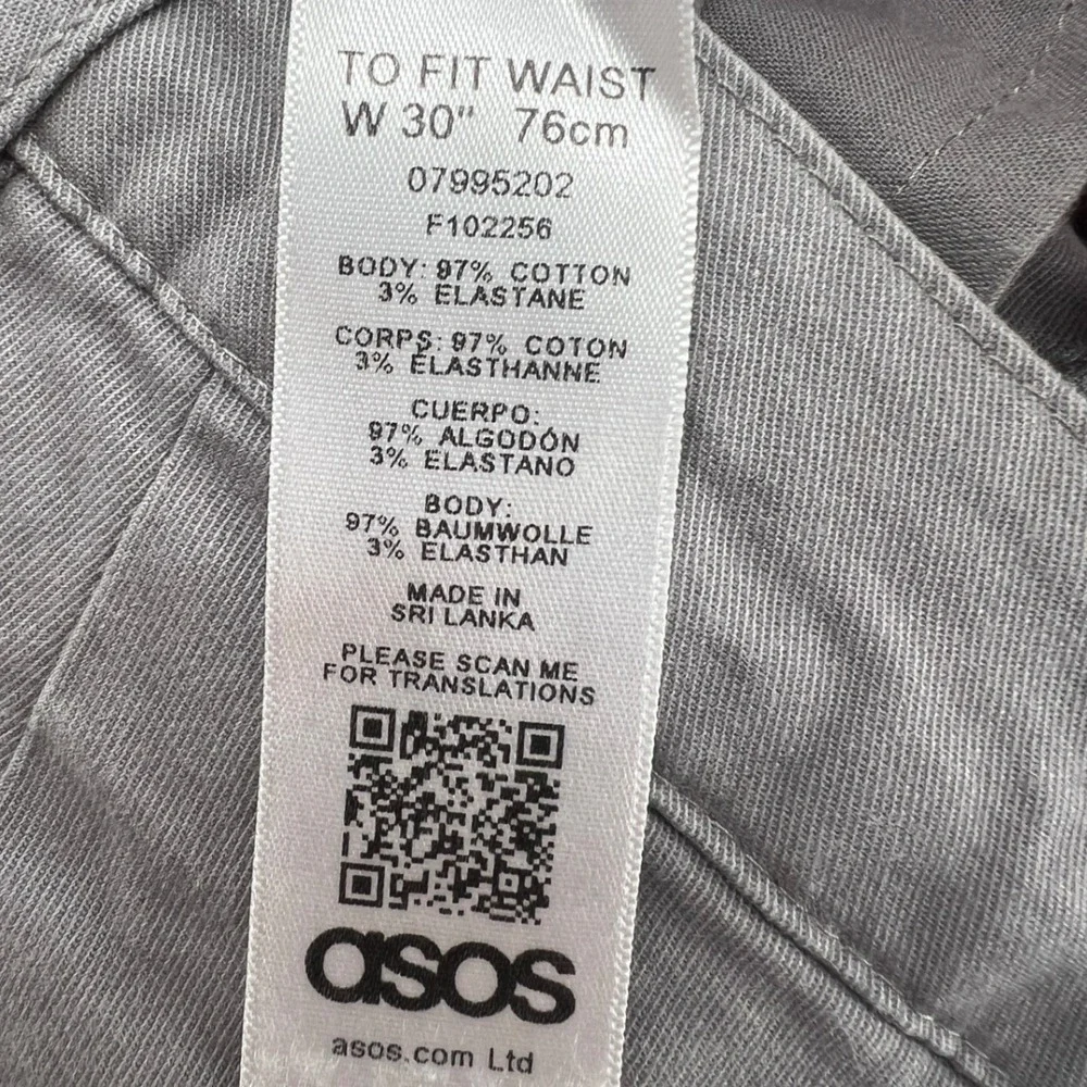ASOS Button Fly Chino Shorts Size W30 Grey Cotton Stretch Slim Fit Preppy Summer